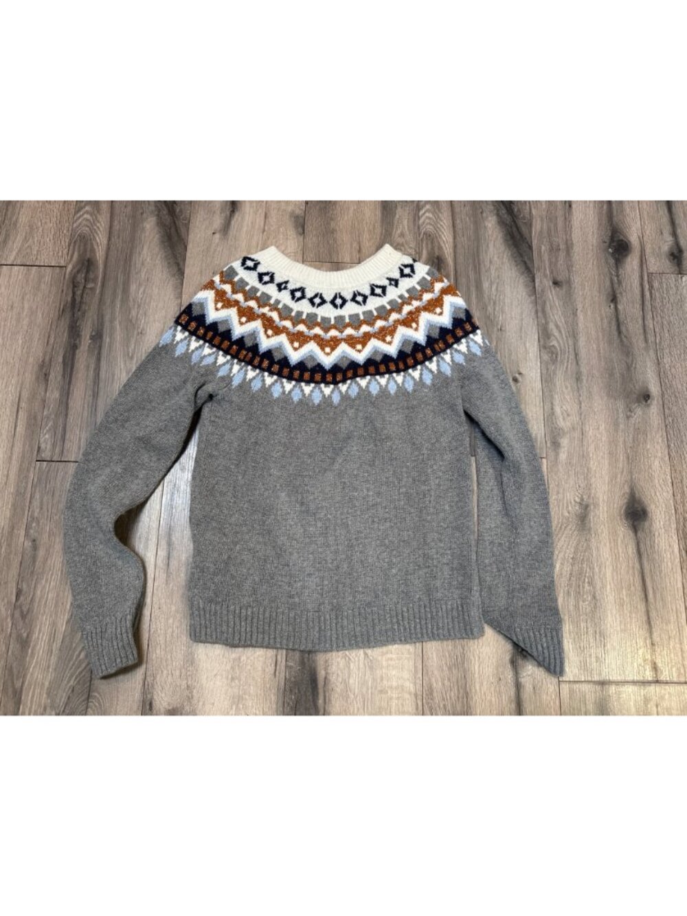 J. Crew Gray Fair Isle Merino Wool-Blend Sweater S Winter Knit Pullover - Picture 5 of 7